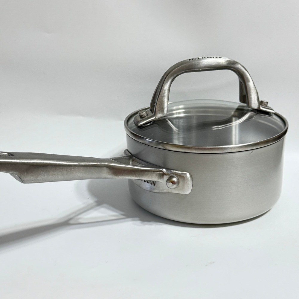 Anolon Chef Clad Saucepan 1 Qt Silver Stainless Steel Induction Glass Lid CQQQ09